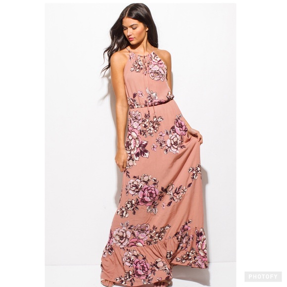 dusty rose floral maxi dress